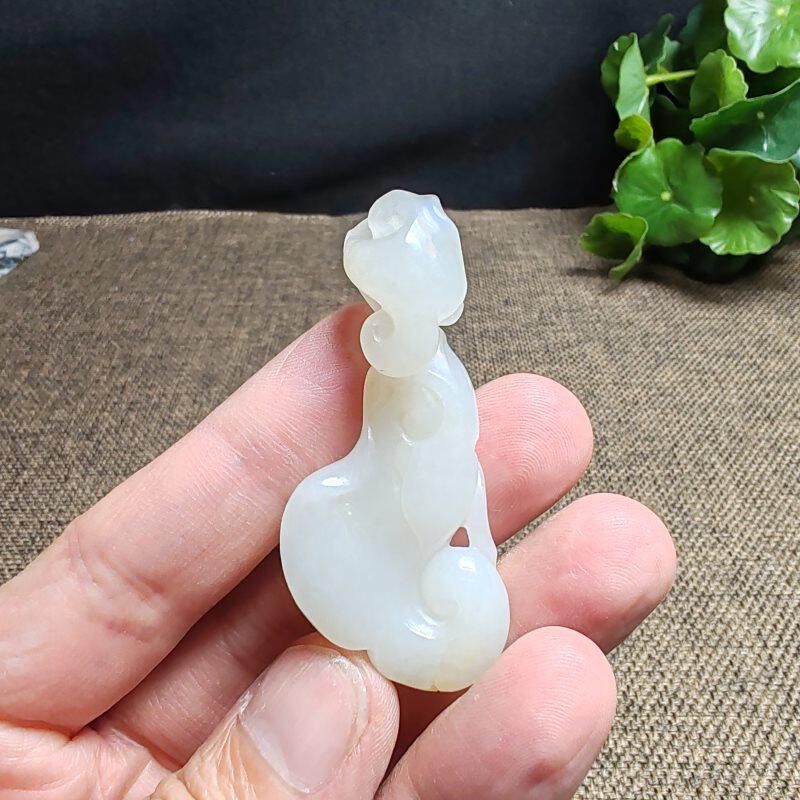 新疆和田玉真皮籽玉立体精雕灵芝如意人生如意吊坠挂件男女款