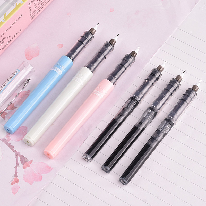 BAIXUE 직선 액체 볼펜 바늘 튜브 유형 교체 가능한 잉크 백 리필 학생용 귀여운 창의적인 기능 간단한 젤 펜 0.5MM 서명 펜 0.38MM 검정색 빨간색 파란색 대용량 쓰기 쉽습니다