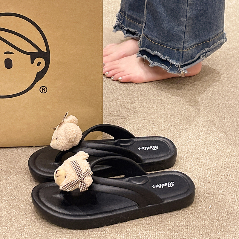 俏绘可爱小熊软底防滑人字拖鞋