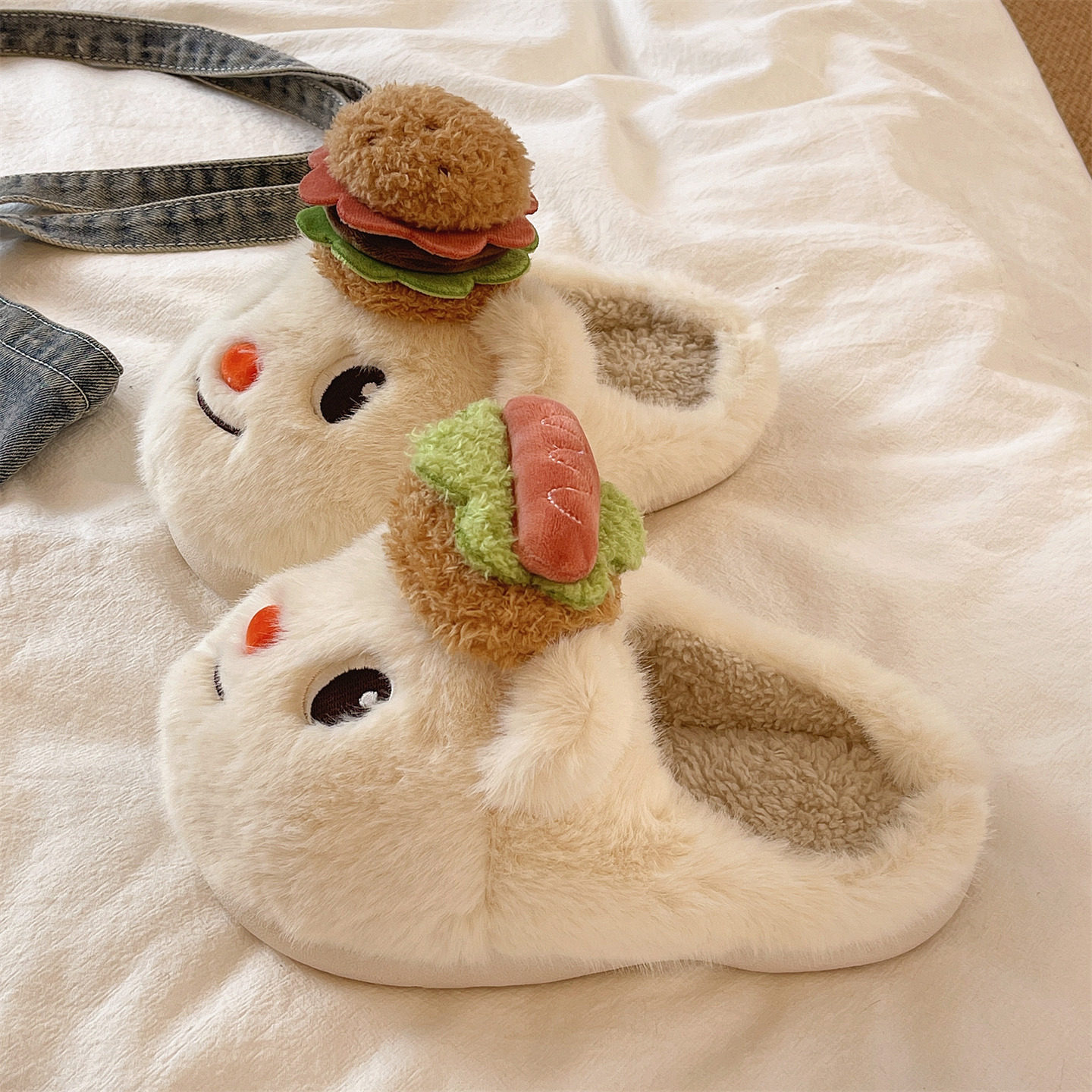 毛毛拖鞋女冬季毛绒保暖可爱汉堡小熊防滑居家室内厚底包头棉拖鞋,女鞋,毛毛鞋,淘宝优惠券,粉丝福利购,淘宝优惠卷