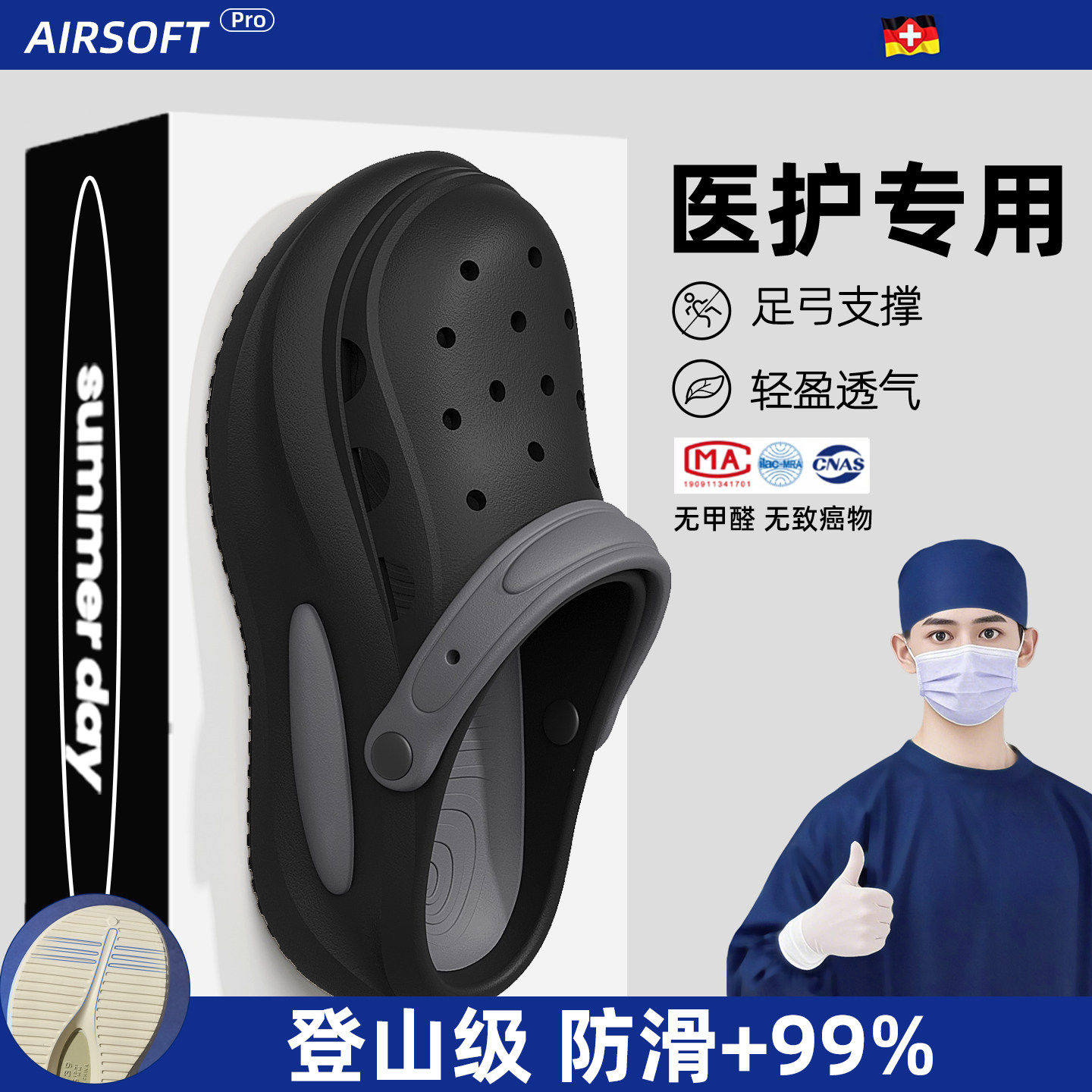 洞洞鞋男士夏季外穿室内医护士医用手术室防滑eva厚底包头凉拖鞋