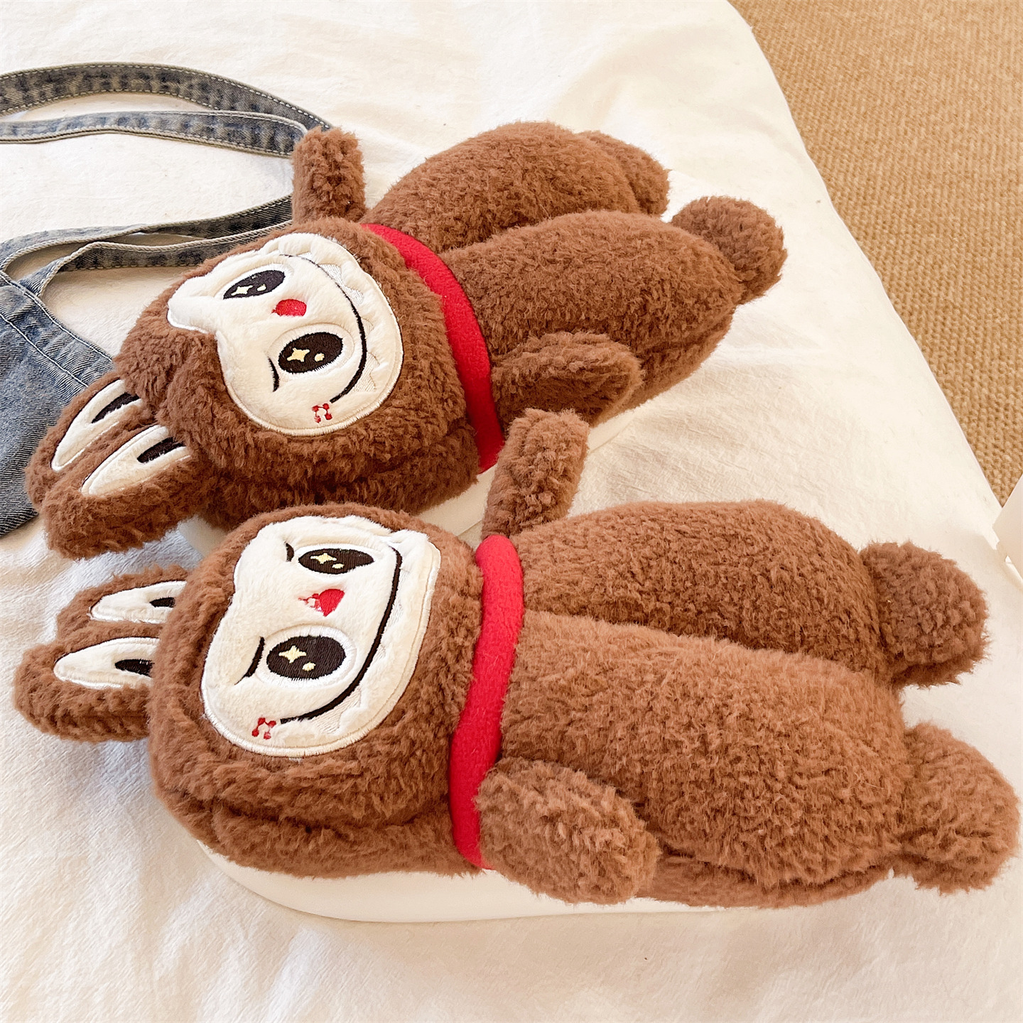 可爱搞怪兔子厚底包跟棉拖鞋