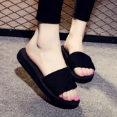 外穿韩版 黑色一字拖鞋 女2025夏季 时尚 厚底防滑平底学生沙滩凉拖鞋