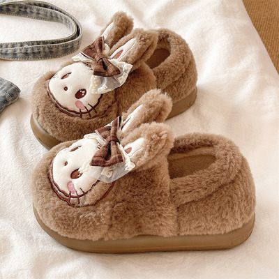 可爱蝴蝶结搞怪兔子包跟棉鞋