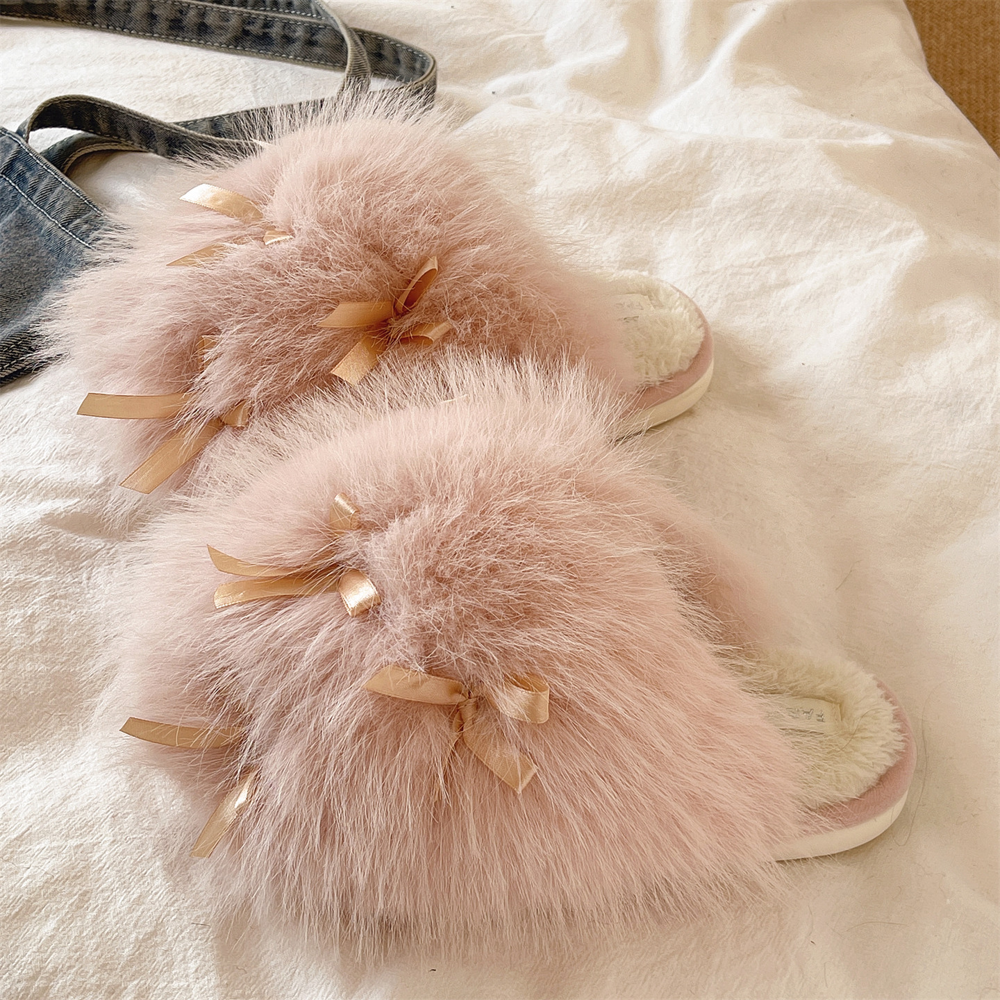 可爱高级感蓬松蝴蝶结棉拖鞋