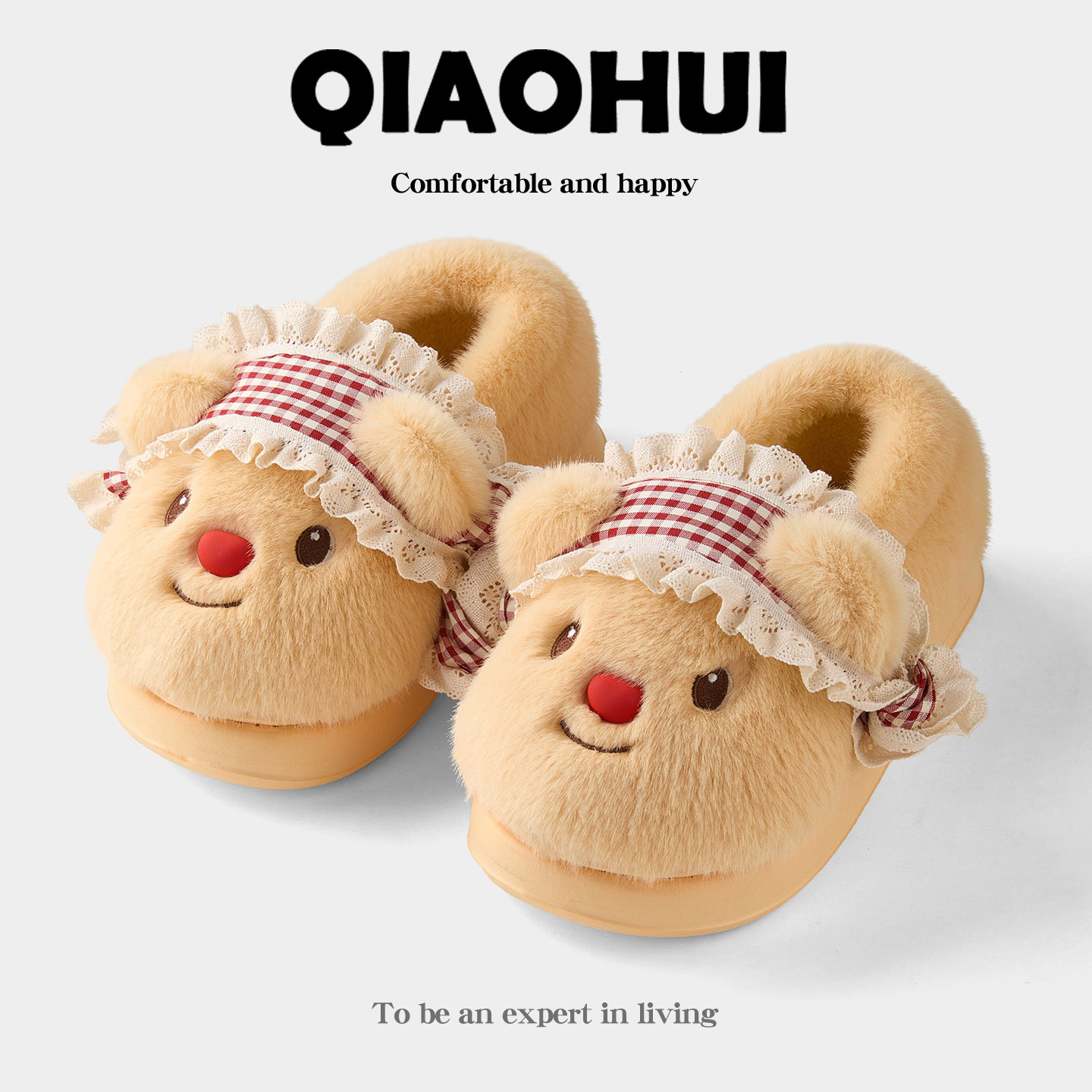 棉拖鞋女2025冬季新款可爱室内家居防滑厚底毛绒保暖小熊包跟棉鞋