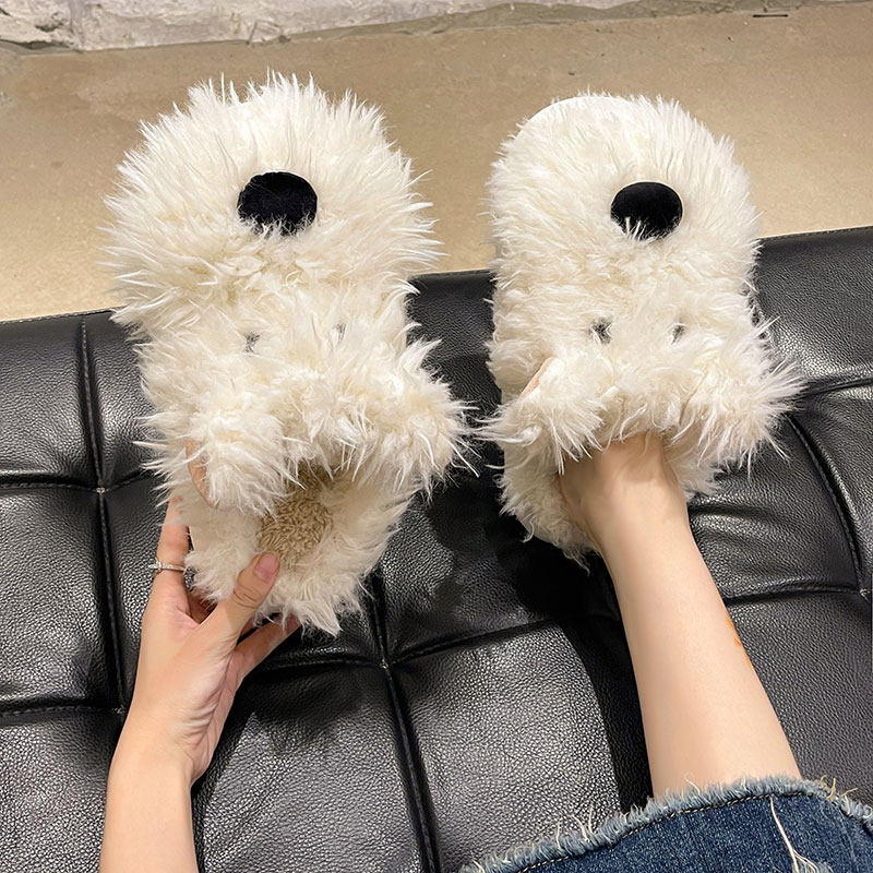 可爱小狗保暖毛毛绒棉拖鞋