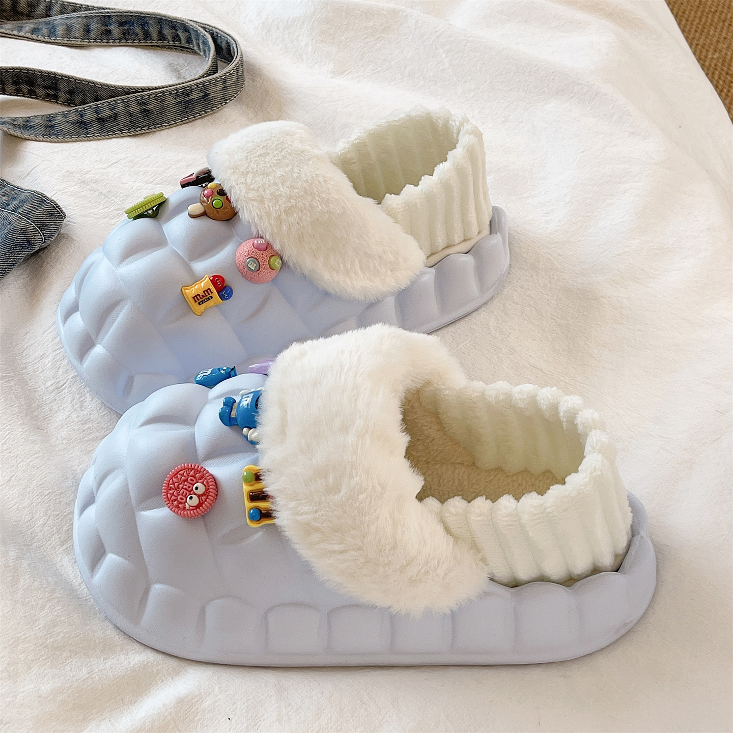 可爱可拆卸厚底防水棉拖鞋