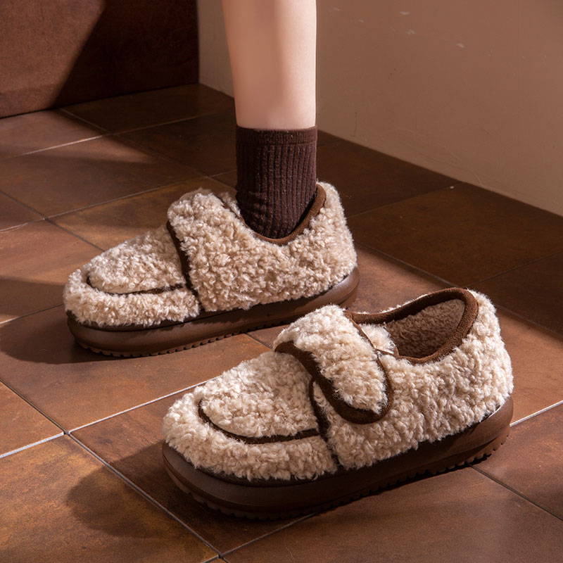 复古网红外穿羊羔毛棉拖鞋