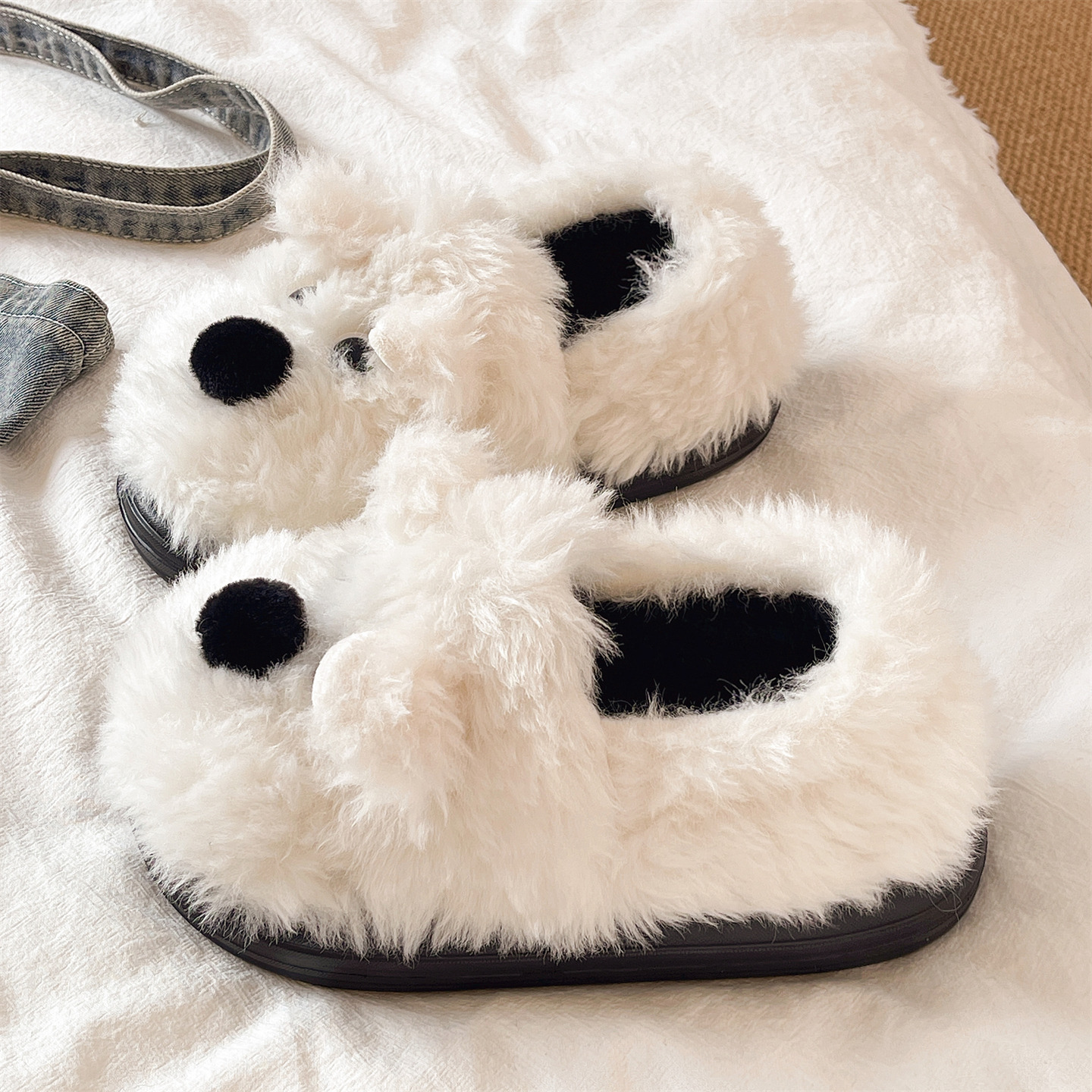 可爱狗狗厚底保暖包跟棉拖鞋