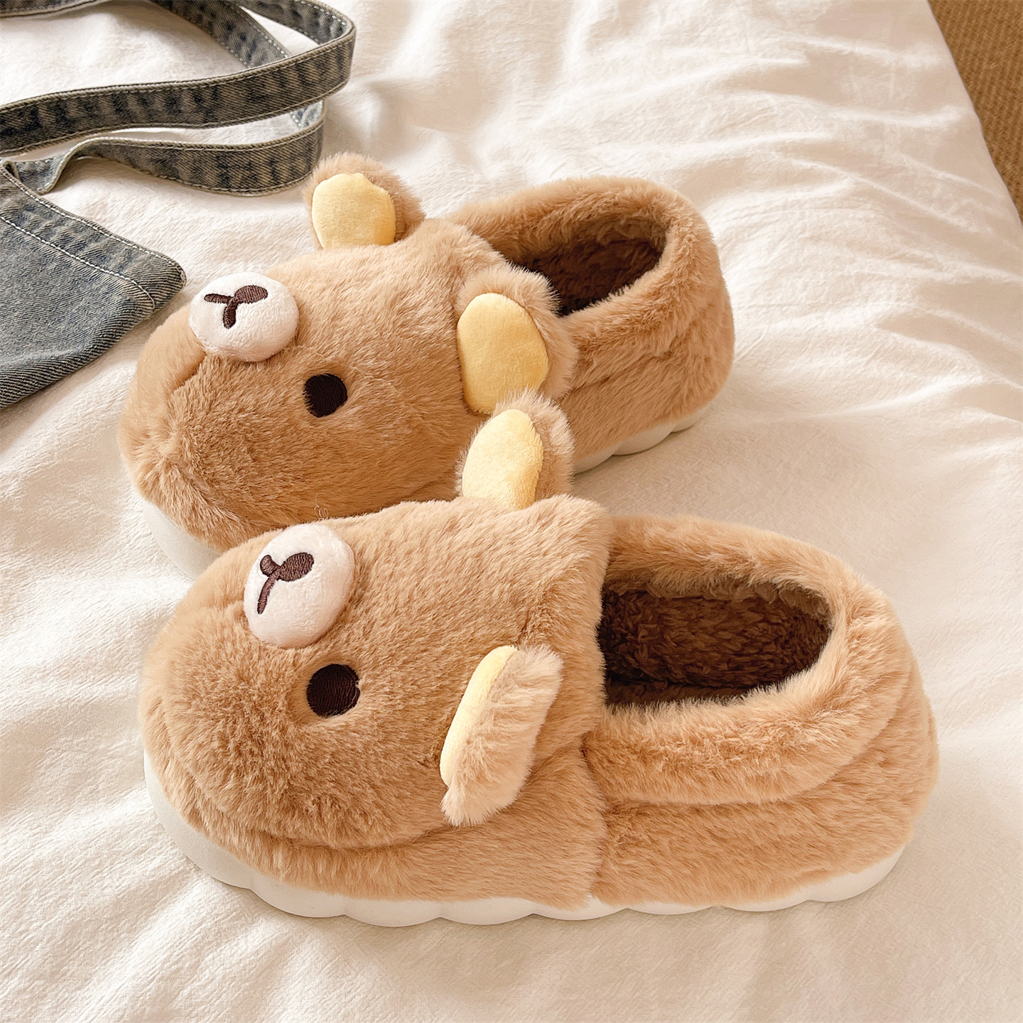 可爱轻松熊软底包跟棉拖鞋