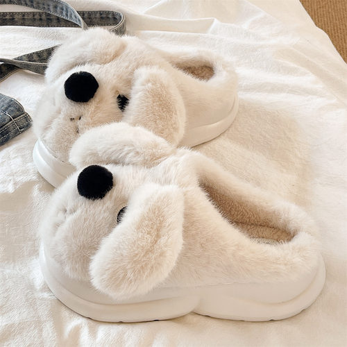 可爱狗狗包头厚底保暖棉拖鞋