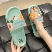 网红凉拖鞋 女夏韩版 室内外穿家用洗澡厚底防滑甜美花朵沙滩一字拖