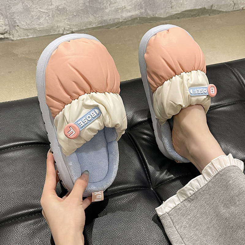 羽绒冬季外穿时尚拼色拖鞋