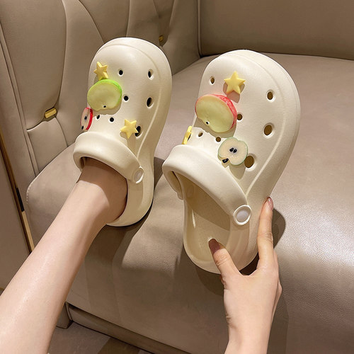 俏绘可爱苹果厚底踩屎感洞洞鞋