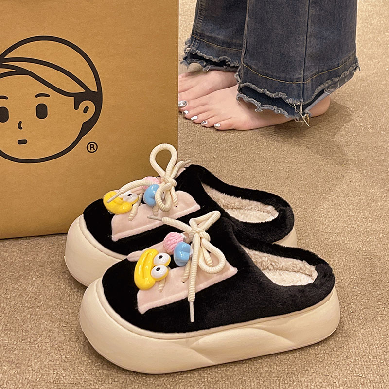 可爱香肠嘴鞋带棉拖鞋