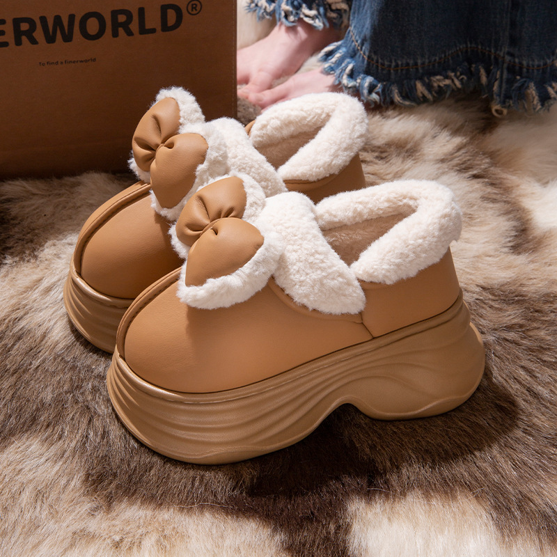 加绒保暖增高厚底包跟蝴蝶结棉鞋