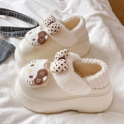 可爱蝴蝶结防水包跟棉拖鞋