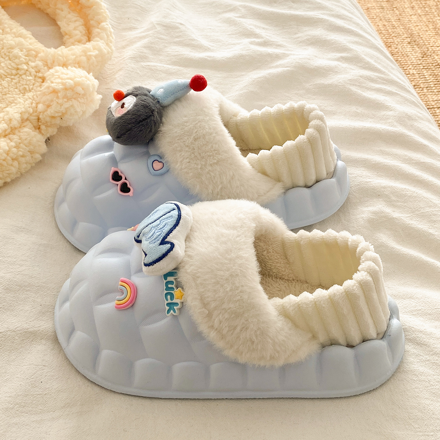 可拆卸厚底保暖可爱企鹅小鱼棉鞋