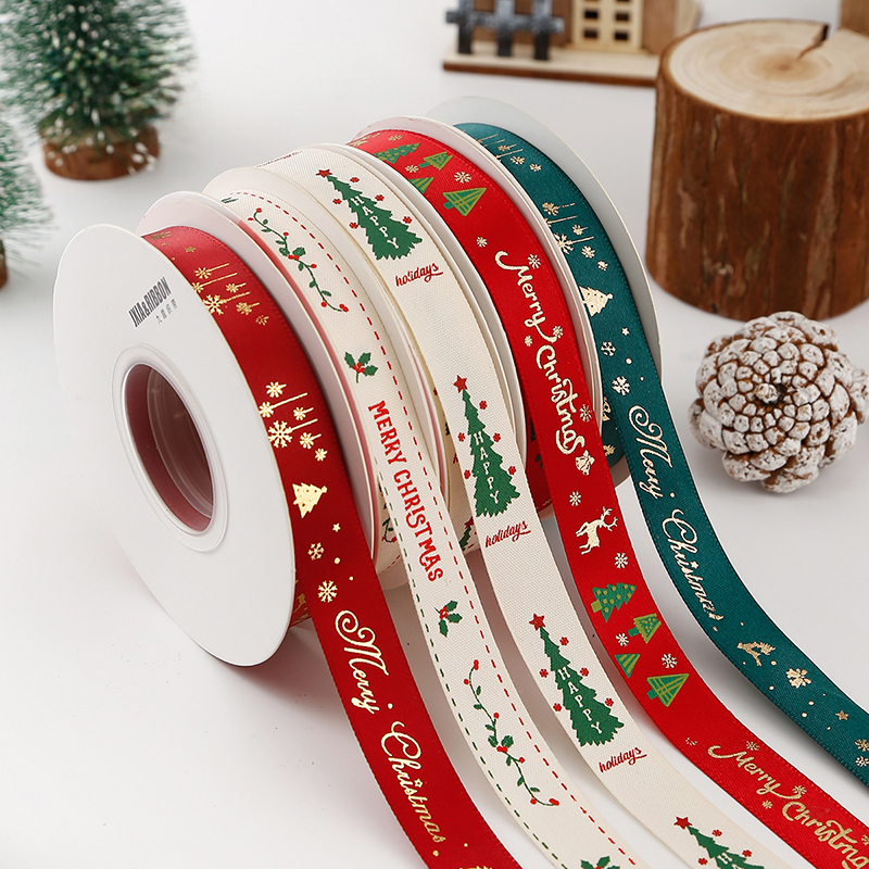 香彩新款圣诞丝带烘焙礼物装饰品绸带布带经典圣诞螺纹红色丝带