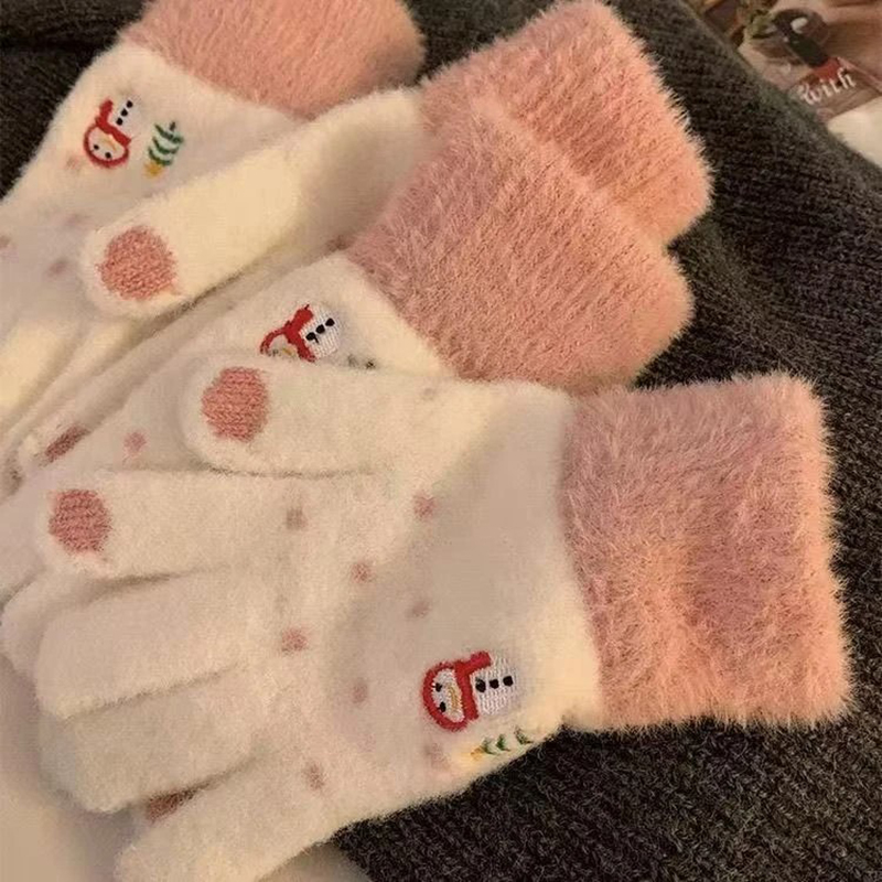 冬季保暖手套毛绒卡通可爱圣诞节分指手套可触屏学生女生