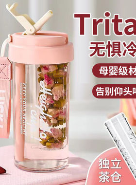 耐高温水杯女生新款2026高颜值吸管杯学生便携茶水分离塑料杯子男