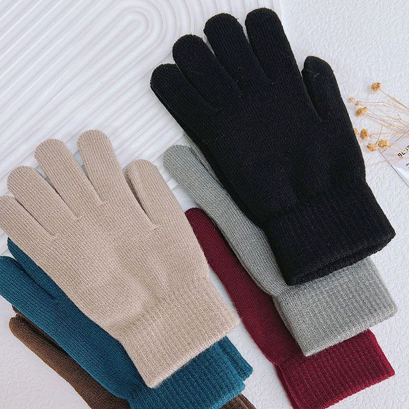 纯色针织手套男女士秋冬季保暖加