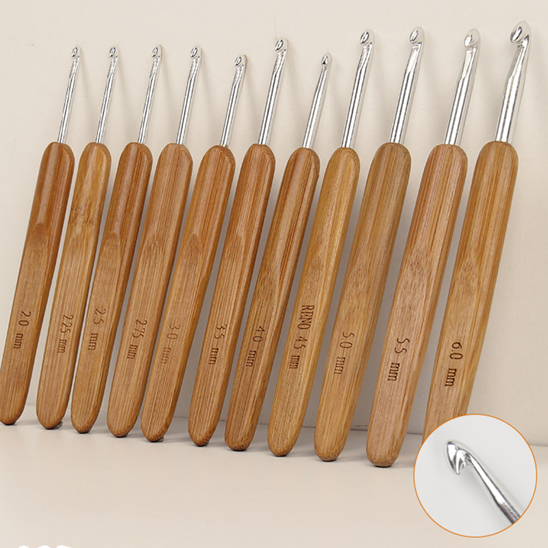 碳化竹柄钩针工具全套装手工编织毛线衣粗细勾针玩偶拖鞋材料包包