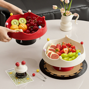 皇冠果盘创意水果盘带叉子套装家用轻奢高端客厅茶几高颜值零食盘