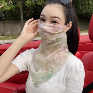 香彩桑蚕丝真丝面罩全脸薄款遮阳口罩透气护颈夏天防晒面纱女