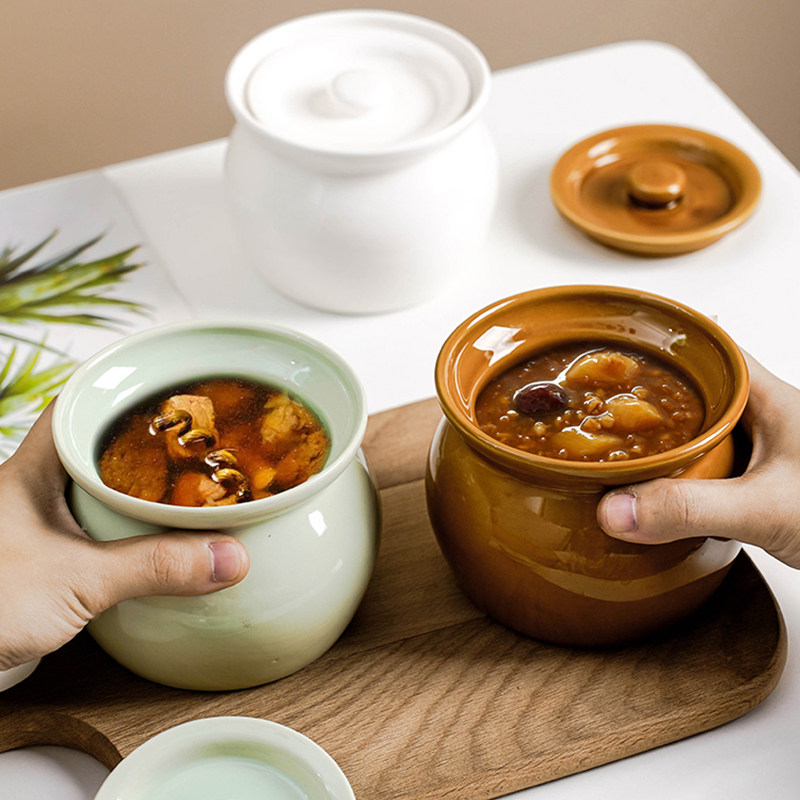 陶瓷隔水炖盅带盖蒸蛋碗炖燕窝鸡蛋羹盅小瓦罐汤炖盅一人家用商用