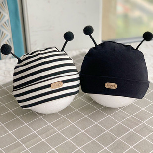 秋冬双层厚款新生儿胎帽男女宝宝可爱小触角帽子保暖婴儿冬天帽子