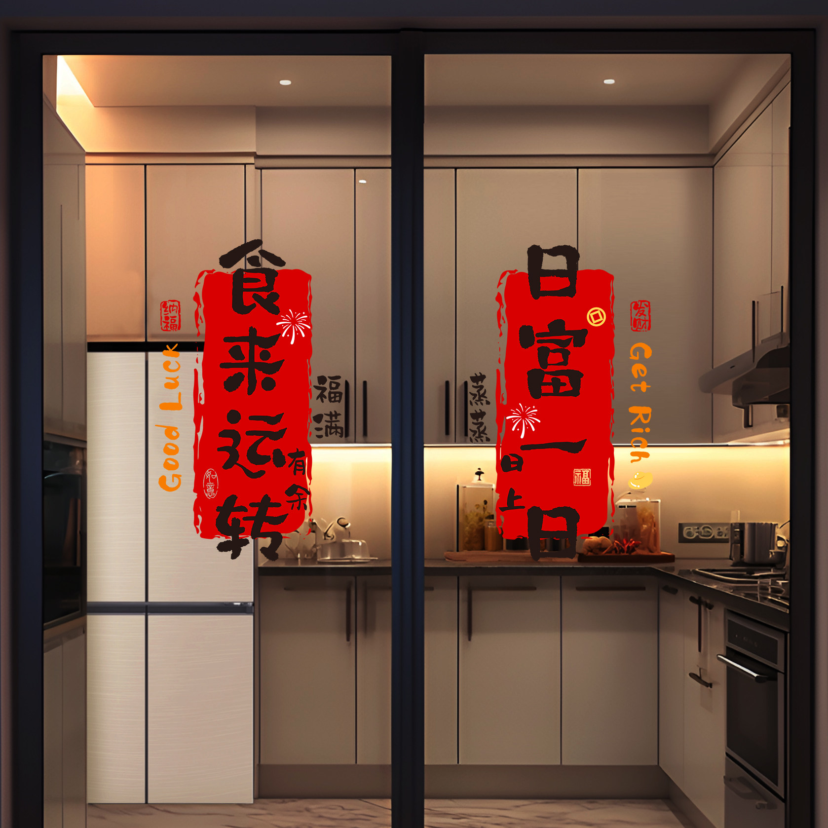 乔迁之喜玻璃门贴纸2026新款静电贴窗花厨房乔迁贴画用品布置装饰