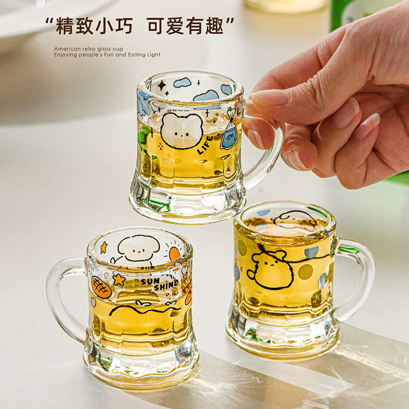 可爱卡通小酒杯家用高颜值玻璃白酒杯清酒烧酒杯一口杯迷你杯子