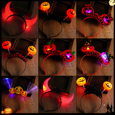 万圣节头饰发光牛角发箍南瓜小恶