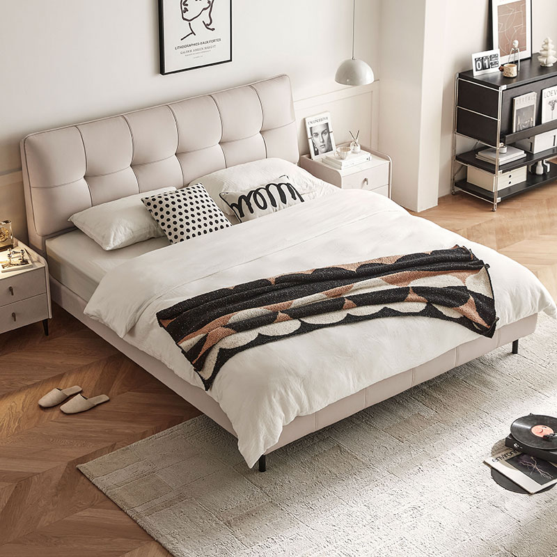 林氏家居现代简约真皮床双人床