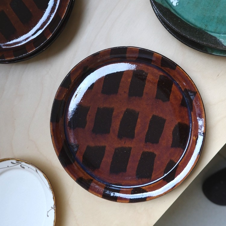 王易知粗陶手绘圆盘/双耳盘