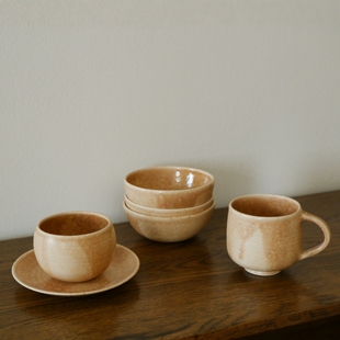 阿听浅黄釉餐食器 MARKET 粗陶咖啡杯 蛋杯 盘子 OPEN 小碗 THE