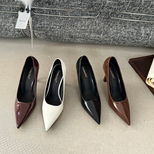 JIAMANNI名媛风尖头细跟单鞋女百搭通勤高跟鞋不累脚OL皮鞋8CM