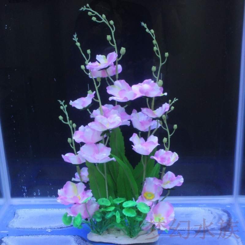 新款新款红色仿真水草鱼缸造景装饰紫色塑料绢布花草高度53CM包邮