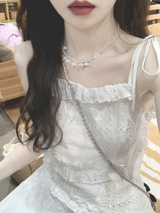 法式 初恋白色刺绣吊带连衣裙女夏季 小个子气质甜美仙女温柔风长裙