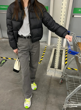 Yvonne casual 静谧灰高腰直筒牛仔裤女