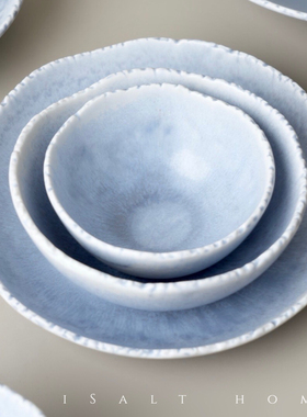 DXC砚山冰心蓝手作系列餐具窑变小碗饭碗早餐碗汤碗餐盘深盘汤盘