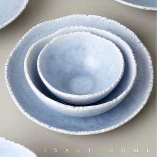 DXC砚山冰心蓝手作系列餐具窑变小碗饭碗早餐碗汤碗餐盘深盘汤盘