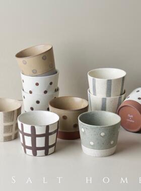 设计师款！复古粗陶手作涂鸦猪口杯拉花咖啡杯手握杯创意茶水杯