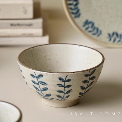 手作藤蔓碗.粗陶青花饭碗早餐碗甜品沙拉碗汤碗家用创意/出丹麦