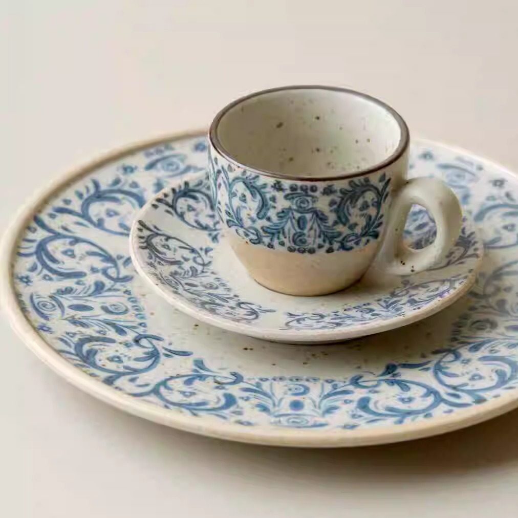 手绘鸢尾花咖啡杯.粗陶青花拉花杯点心碟创意家用下午茶/出丹麦,餐饮具,咖啡杯,淘宝优惠券,粉丝福利购,淘宝优惠卷