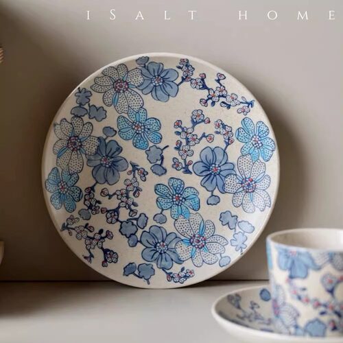 手绘山茶花浮雕餐盘甜品盘
