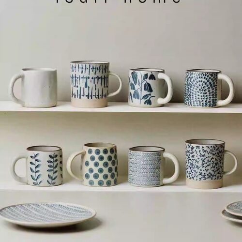 粗陶青花手绘马克杯大容量