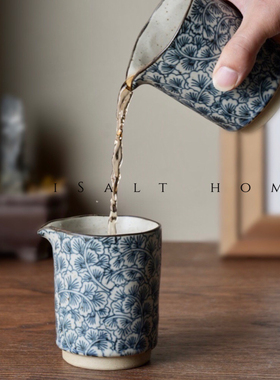 手作银杏引流杯.粗陶青花手绘奶壶分茶器釉下彩复古耐高温/出丹麦